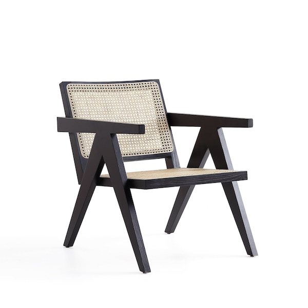 Manhattan Comfort Hamlet Accent Chair in Black and Natural Cane - ACCA04-BK