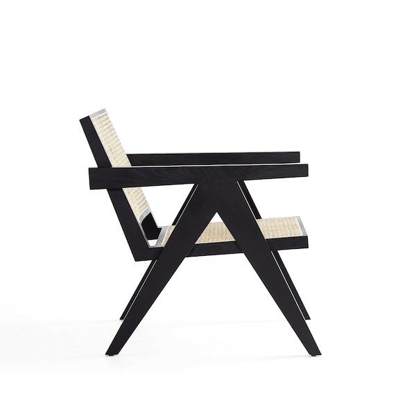 Manhattan Comfort Hamlet Accent Chair in Black and Natural Cane - ACCA04-BK