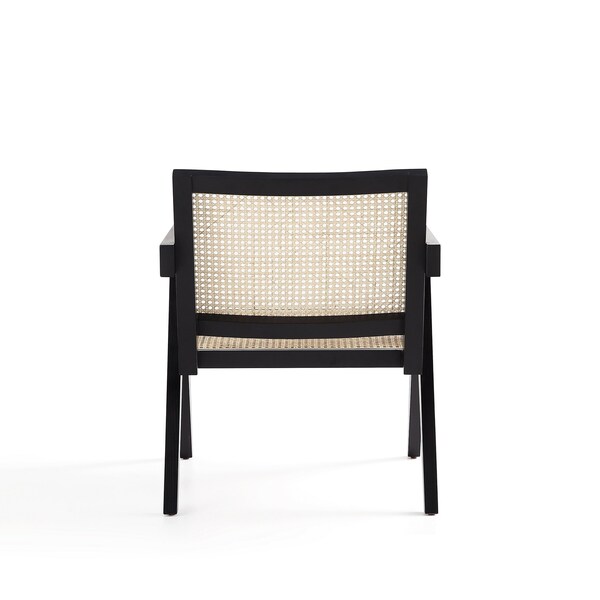 Manhattan Comfort Hamlet Accent Chair in Black and Natural Cane - ACCA04-BK