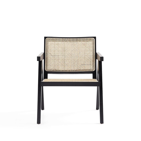 Manhattan Comfort Hamlet Accent Chair in Black and Natural Cane - ACCA04-BK