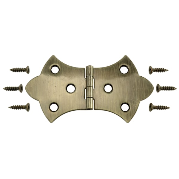 Midwest Fastener 1-11/16 x 3-1/16" Antique Brass Plated Steel Ornamental Hinges 2PK - 37146
