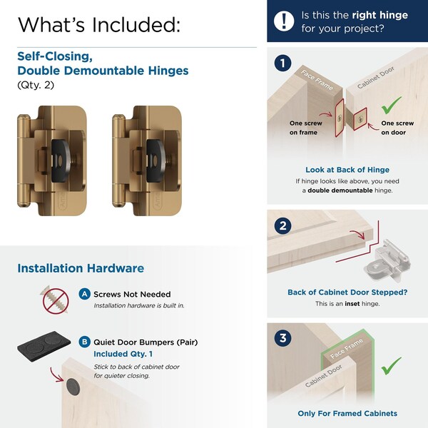 Amerock 3/8in 10mm Inset Double Demountable Champagne Bronze Cabinet Hinge, 1 Pair - BPR8700CZ