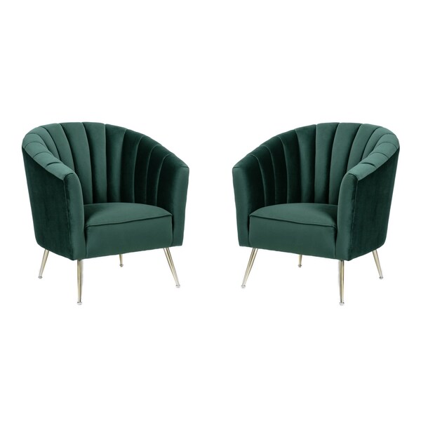 Manhattan Comfort Rosemont Accent Chair in Green and Gold (Set of 2) - 2-AC056-GR