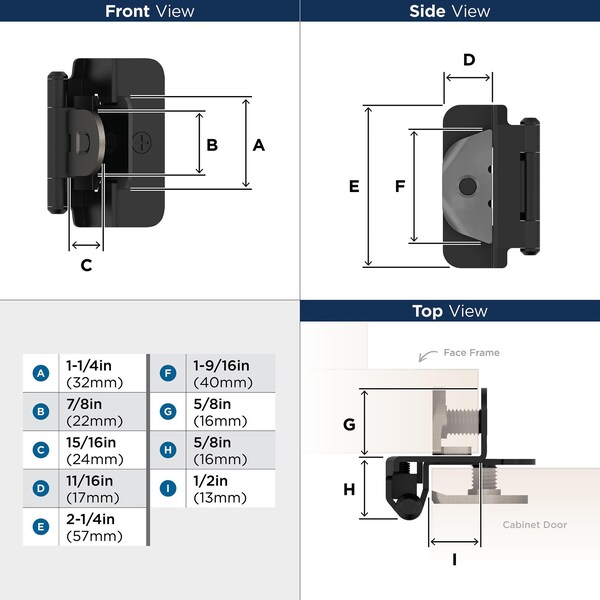 Amerock 1/2in 13mm Overlay Double Demountable Matte Black Cabinet Hinge, 1 Pair - BPR8704FB