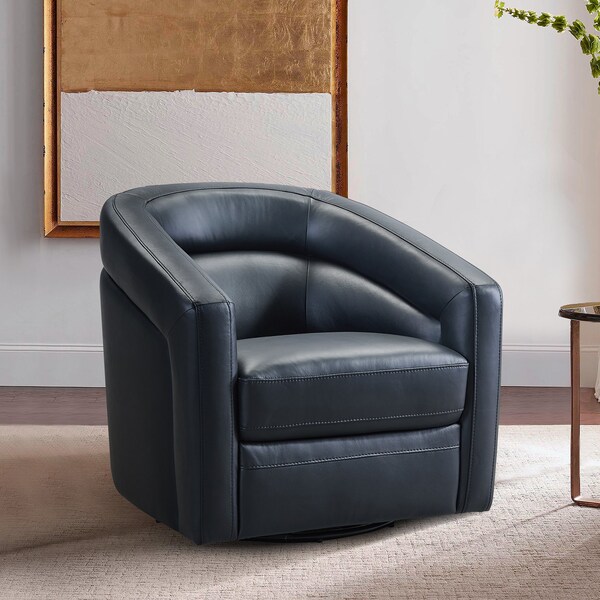 Armen Living Desi Contemporary Swivel Accent Chair in Black Genuine Leather - LCDSCHBLK