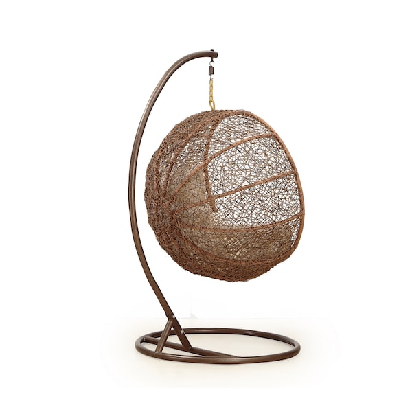 Manhattan Comfort Zolo Hanging Lounge Egg Swing Chair in Cream and Saddle Brown - OD-HC001-CR