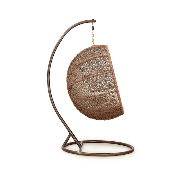 Manhattan Comfort Zolo Hanging Lounge Egg Swing Chair in Cream and Saddle Brown - OD-HC001-CR