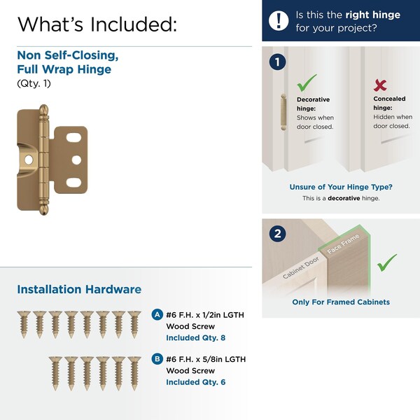 Amerock 3/4in 19mm Door Thickness Full Inset Full Wrap Ball Tip Champagne Bronze Cabinet Hinge, Single - PK3175TBCZ