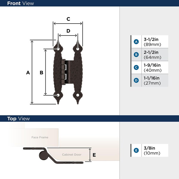Amerock 3/8in 10mm Offset Non-Self Closing Face Mount Oil Rubbed Bronze Cabinet Hinge, 1 Pair - BPR3406ORB