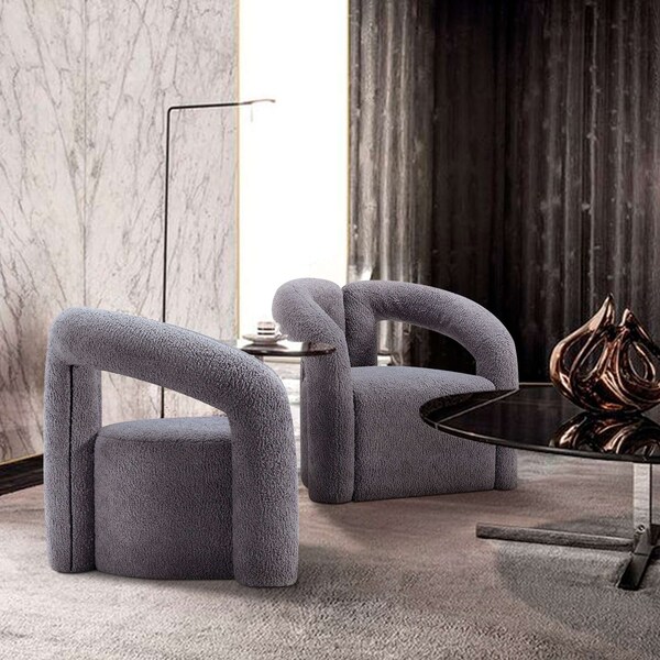 Manhattan Comfort Modern Darian Boucle Accent Chair in Grey, 2PK - 2-AC061-GY