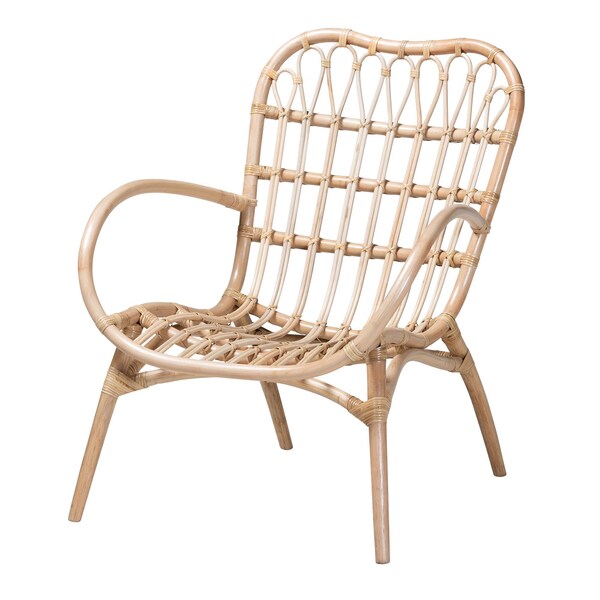 Baxton Studio Bajo Modern Bohemian Natural Brown Rattan Arm Chair - 232-13229-ZORO