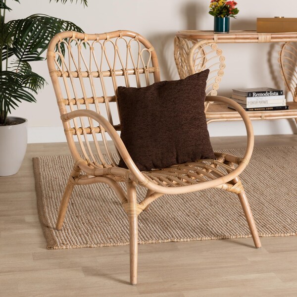 Baxton Studio Bajo Modern Bohemian Natural Brown Rattan Arm Chair - 232-13229-ZORO