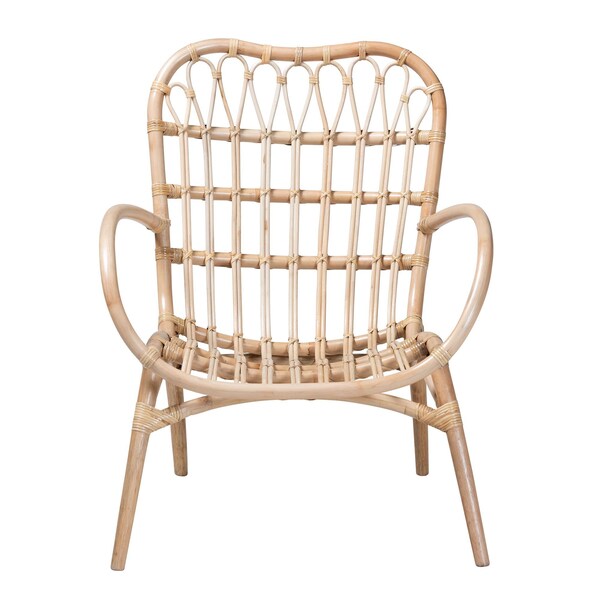 Baxton Studio Bajo Modern Bohemian Natural Brown Rattan Arm Chair - 232-13229-ZORO