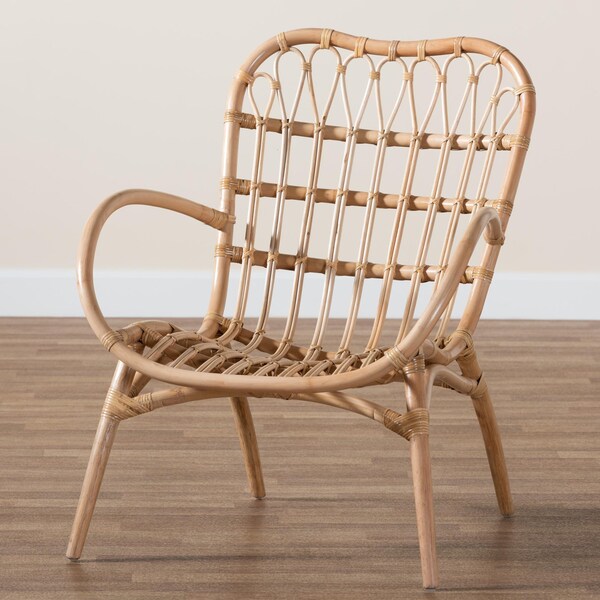 Baxton Studio Bajo Modern Bohemian Natural Brown Rattan Arm Chair - 232-13229-ZORO