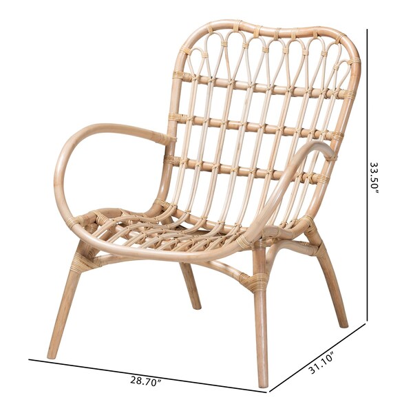 Baxton Studio Bajo Modern Bohemian Natural Brown Rattan Arm Chair - 232-13229-ZORO