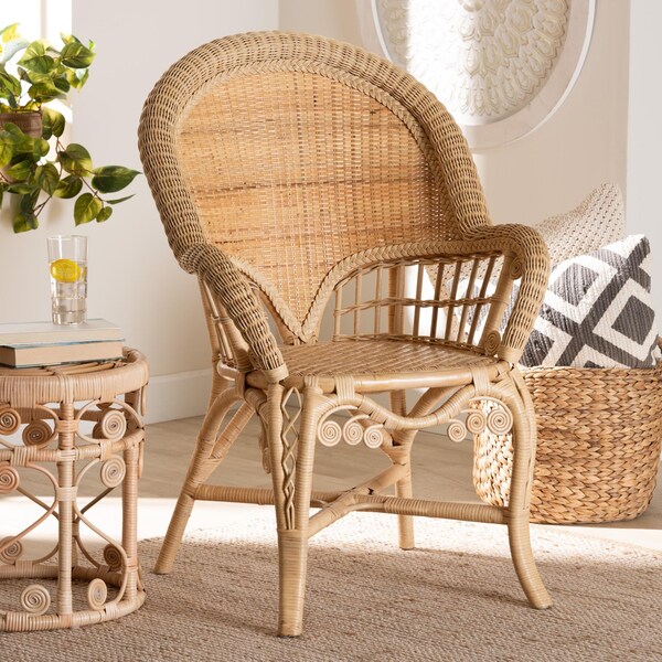Bali & Pari Ratu Modern Bohemian Natural Brown Rattan Accent Chair - 235-13234-ZORO