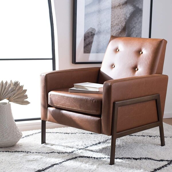 Safavieh Roald Polyurethane Roald Sofa Accent Chair; Light Brown & Antique Coffee - ACH6209C