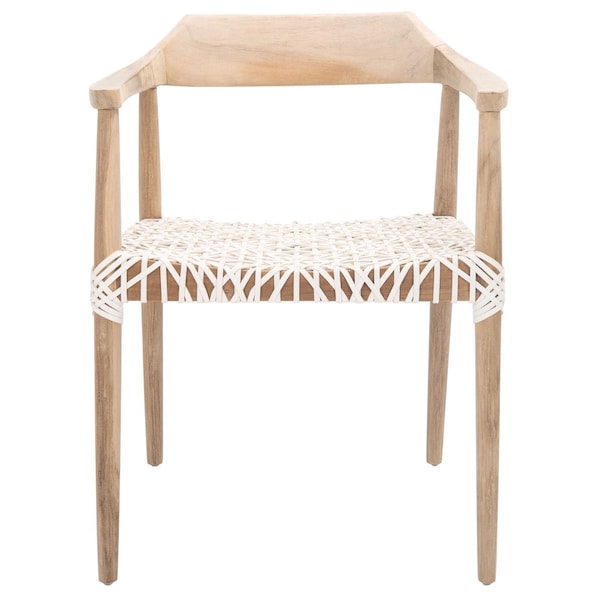 Safavieh Munro Leather Woven Accent Chair, Natural Teak Wood Frame & White Leather Seat - ACH1005A