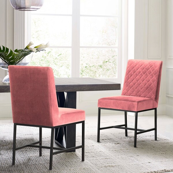 Armen Living Napoli Pink Velvet and Black Leg Modern Accent Dining Chair- Set of 2 - LCNPSIPNK