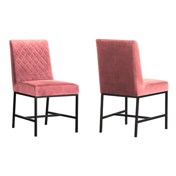 Armen Living Napoli Pink Velvet and Black Leg Modern Accent Dining Chair- Set of 2 - LCNPSIPNK
