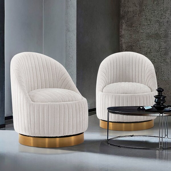 Manhattan Comfort Modern Leela Swivel Boucle Accent Chair in Cream, 2PK - 2-AC058-CR