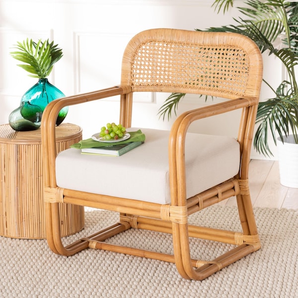 Bali & Pari Ailith Modern Bohemian Light Honey Rattan Arm Chair - 243-13643-ZORO