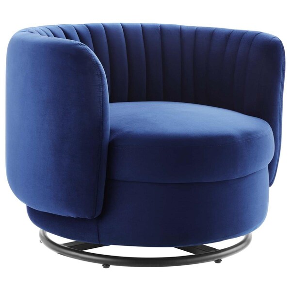 Modway Furniture 300 lbs Embrace Tufted Performance Velvet Swivel Chair, Black Navy - EEI-4998-BLK-NAV