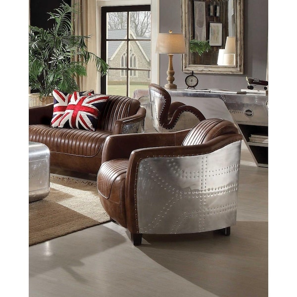 Homeroots 29 x 37 x 31 in. Retro Brown Leather Chair - 374235