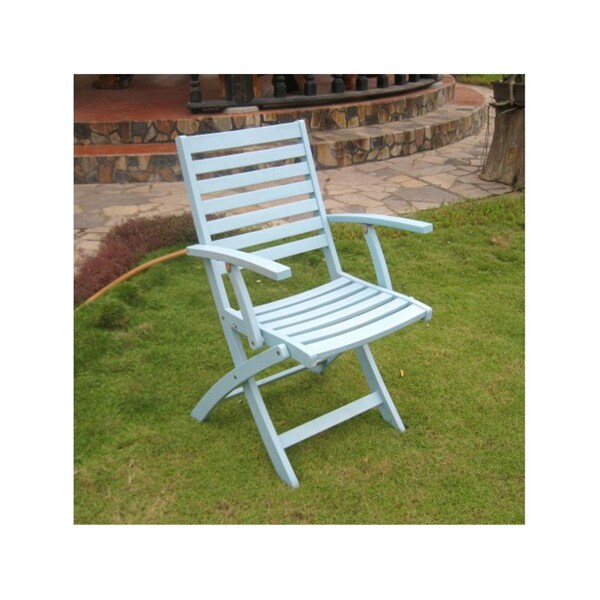 Fixturesfirst Acacia Folding Ladder Back Armchair, Sky Blue - Set of 2 - FI2997118