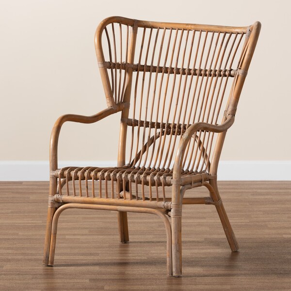 Baxton Studio Lamaria Modern Bohmenian Natural Brown Antique Rattan Armchair - 219-12715-ZORO