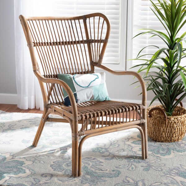 Baxton Studio Lamaria Modern Bohmenian Natural Brown Antique Rattan Armchair - 219-12715-ZORO