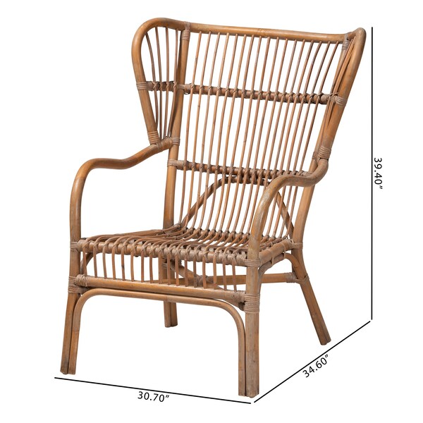 Baxton Studio Lamaria Modern Bohmenian Natural Brown Antique Rattan Armchair - 219-12715-ZORO
