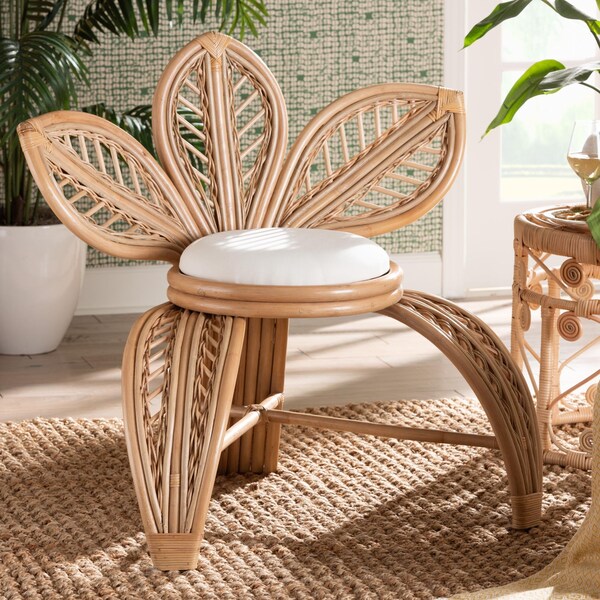 Bali & Pari Gresham Modern Bohemian Natural Rattan Leaf Accent Chair - 238-13409-ZORO