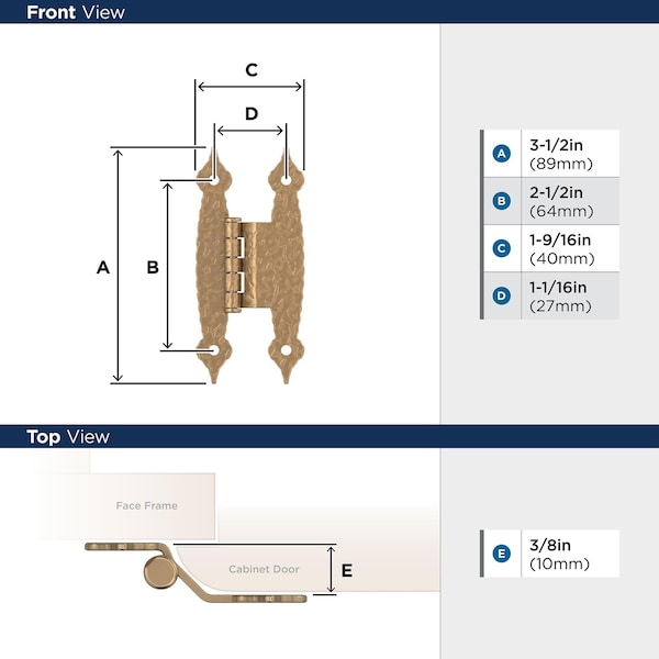 Amerock 3/8in 10mm Offset Non-Self Closing Face Mount Champagne Bronze Cabinet Hinge, 1 Pair - BPR3406CZ