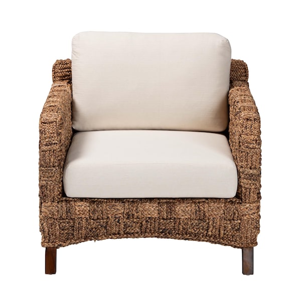 Bali & Pari Vevina Modern Bohemian Dark Brown Mahogany Wood and Woven Seagrass Arm Chair - 238-13482-ZORO