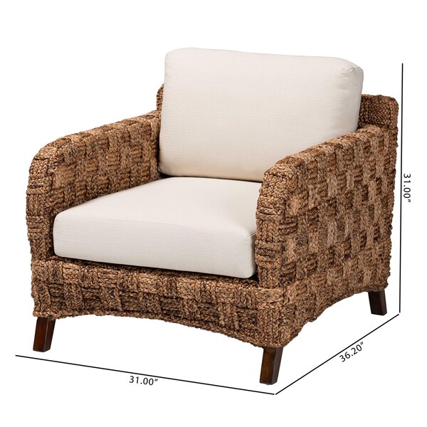 Bali & Pari Vevina Modern Bohemian Dark Brown Mahogany Wood and Woven Seagrass Arm Chair - 238-13482-ZORO