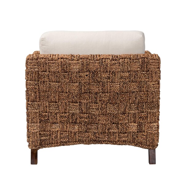 Bali & Pari Vevina Modern Bohemian Dark Brown Mahogany Wood and Woven Seagrass Arm Chair - 238-13482-ZORO