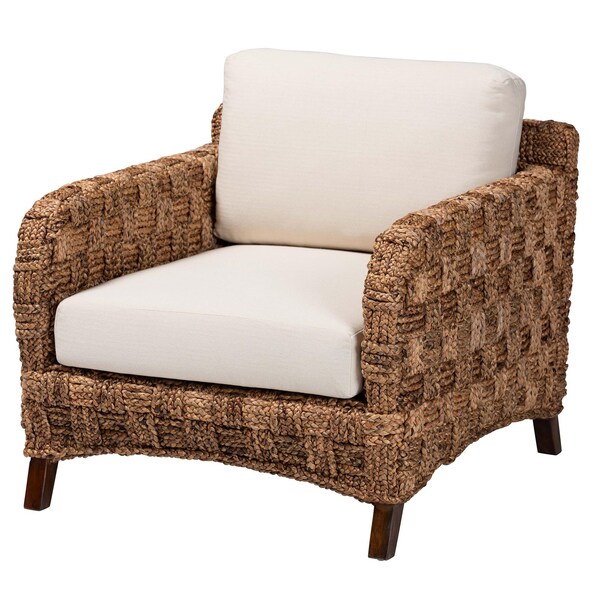 Bali & Pari Vevina Modern Bohemian Dark Brown Mahogany Wood and Woven Seagrass Arm Chair - 238-13482-ZORO