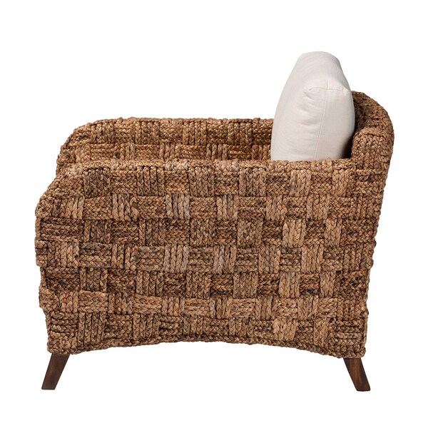 Bali & Pari Vevina Modern Bohemian Dark Brown Mahogany Wood and Woven Seagrass Arm Chair - 238-13482-ZORO