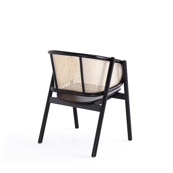 Manhattan Comfort Versailles Armchair in Black and Natural Cane - ACCA02-BK