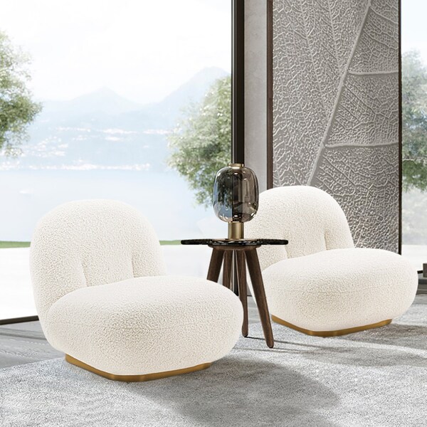 Manhattan Comfort Modern Edina Boucle Accent Chair in White, 2PK - 2-AC059-WH