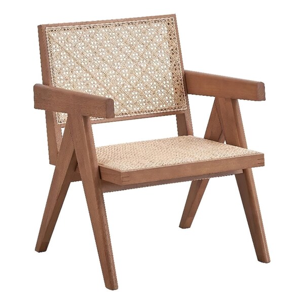 Acme Square Arm Rattan and Wood Accent Chair in Natural - ER-0210NL
