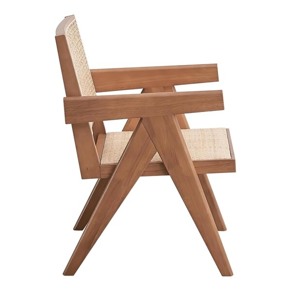 Acme Square Arm Rattan and Wood Accent Chair in Natural - ER-0210NL