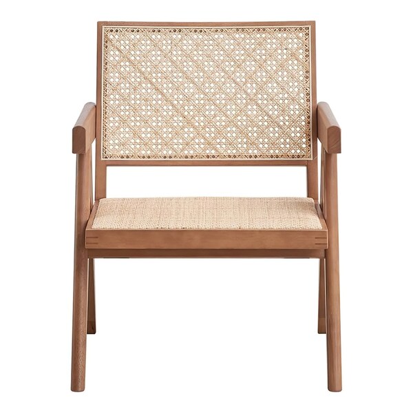 Acme Square Arm Rattan and Wood Accent Chair in Natural - ER-0210NL