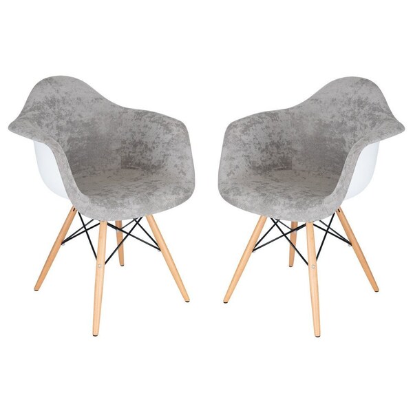 Leisuremod Willow Velvet Eiffel Wooden Base Accent Chair, Cloudy Grey, 2PK - W24VGR2