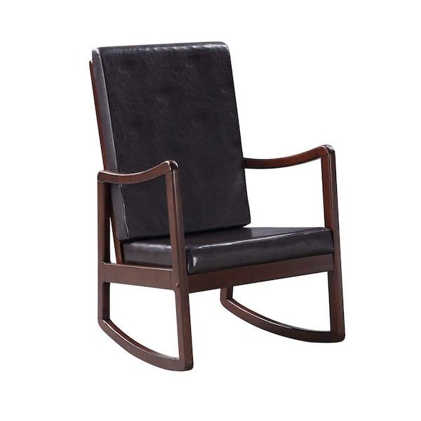 Acme Faux Leather Upholstered Rocking Chair in Dark Brown and Espresso - ER-0205BN