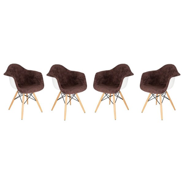 Leisuremod Willow Velvet Eiffel Wooden Base Accent Chair, Coffee Brown, 4PK - W24VBR4