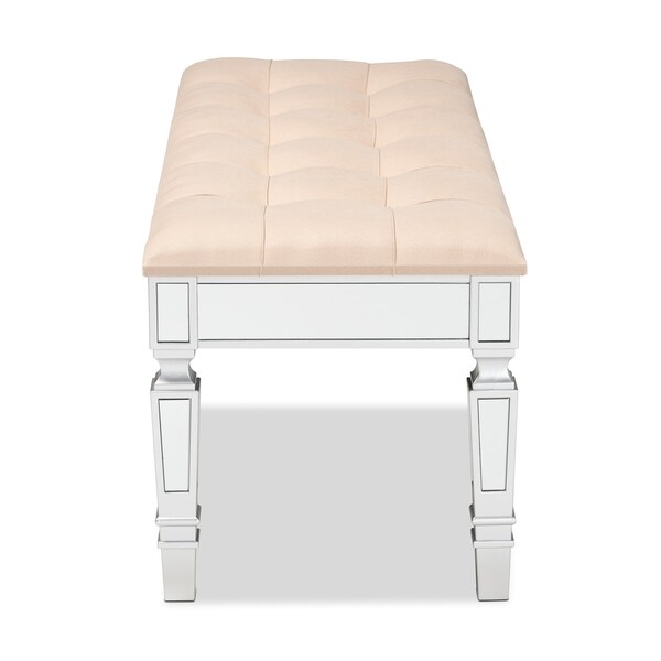 Baxton Studio Hedia Contemporary Glam and Luxe Beige Fabric Upholstered and Silver Finished Wood Accent Bench - 213-12263-ZORO