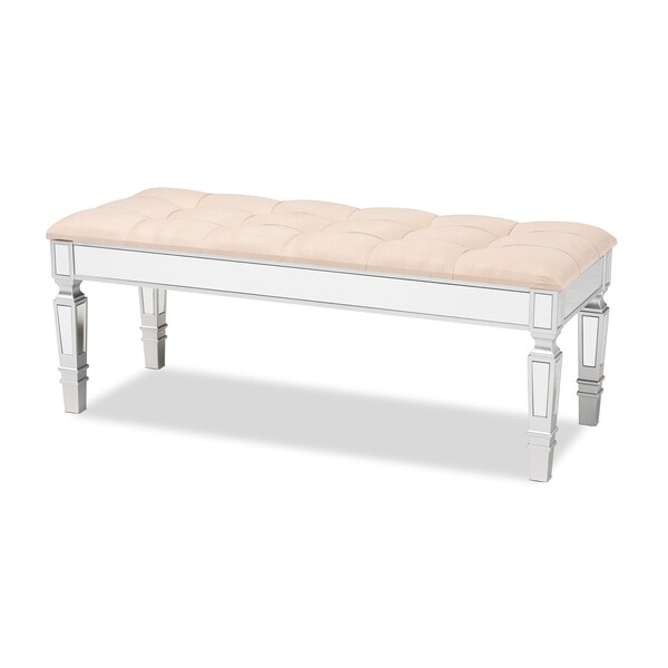 Baxton Studio Hedia Contemporary Glam and Luxe Beige Fabric Upholstered and Silver Finished Wood Accent Bench - 213-12263-ZORO