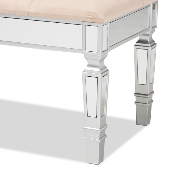 Baxton Studio Hedia Contemporary Glam and Luxe Beige Fabric Upholstered and Silver Finished Wood Accent Bench - 213-12263-ZORO